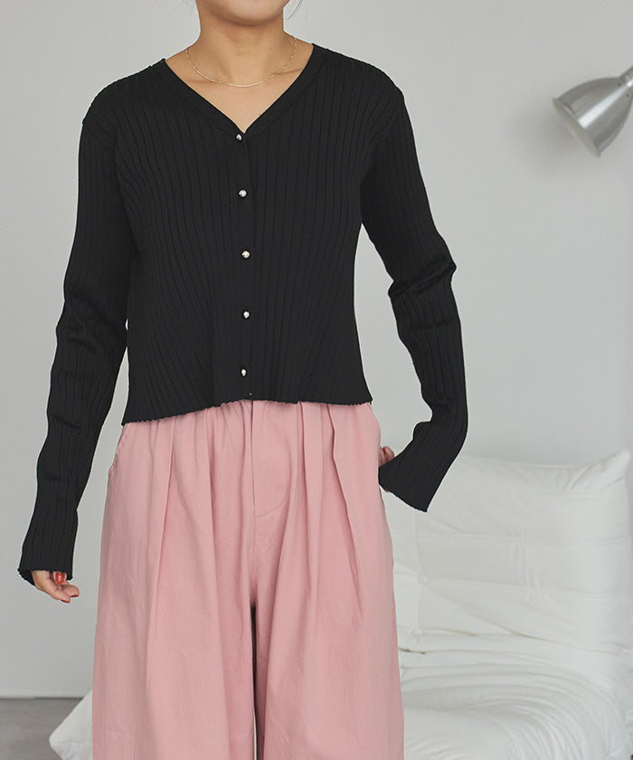 ティティベイト titivate ちびシルバーボタンリブニットカーディガン (ライトグレー) ライトグレー