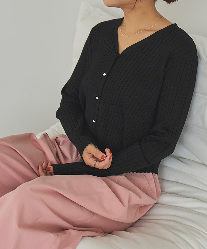 ティティベイト titivate ちびシルバーボタンリブニットカーディガン (ライトグレー) ライトグレー