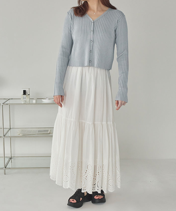 ティティベイト titivate ちびシルバーボタンリブニットカーディガン (ライトグレー) ライトグレー