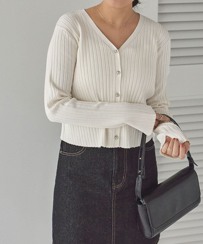 ティティベイト titivate ちびシルバーボタンリブニットカーディガン (ライトグレー) ライトグレー