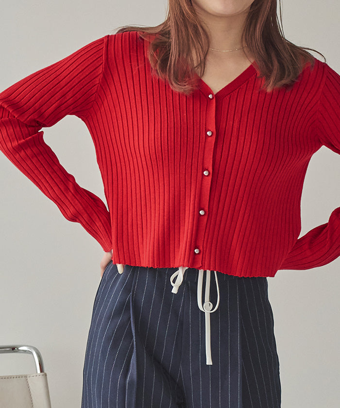 ティティベイト titivate ちびシルバーボタンリブニットカーディガン (ライトグレー) ライトグレー