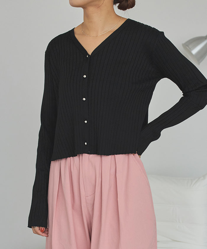 ティティベイト titivate ちびシルバーボタンリブニットカーディガン (ブラック) ブラック