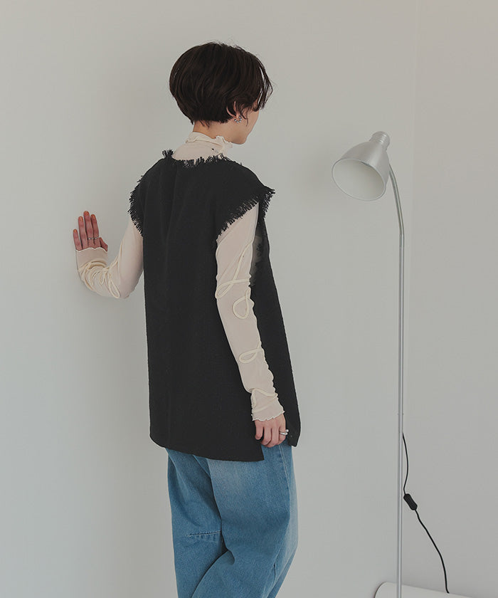 ティティベイト titivate フリンジツイードベスト (グレー) グレー