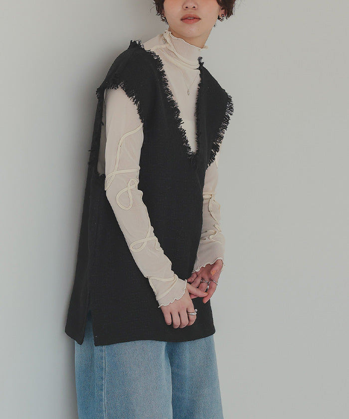 ティティベイト titivate フリンジツイードベスト (グレー) グレー