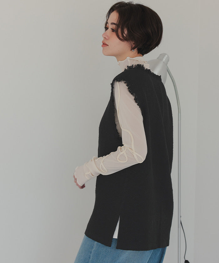 ティティベイト titivate フリンジツイードベスト (グレー) グレー