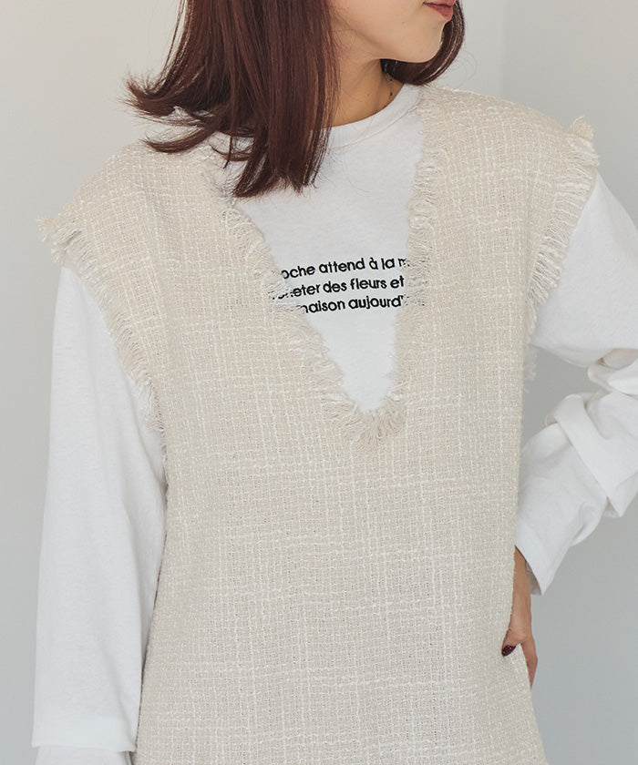 ティティベイト titivate フリンジツイードベスト (グレー) グレー