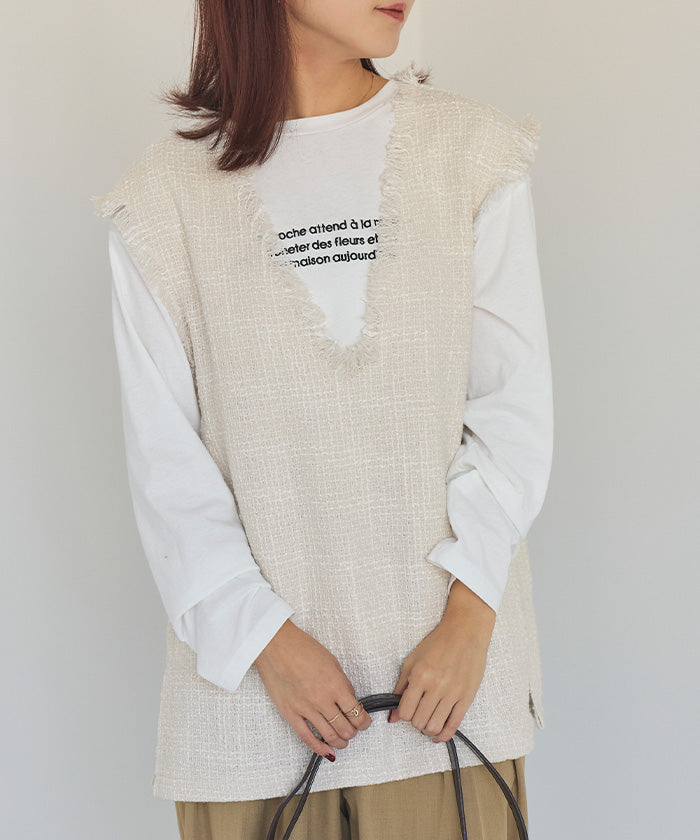 ティティベイト titivate フリンジツイードベスト (オフホワイト) オフホワイト