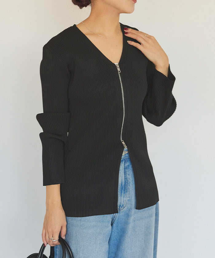 ティティベイト titivate スリムアップジップニットカーディガン