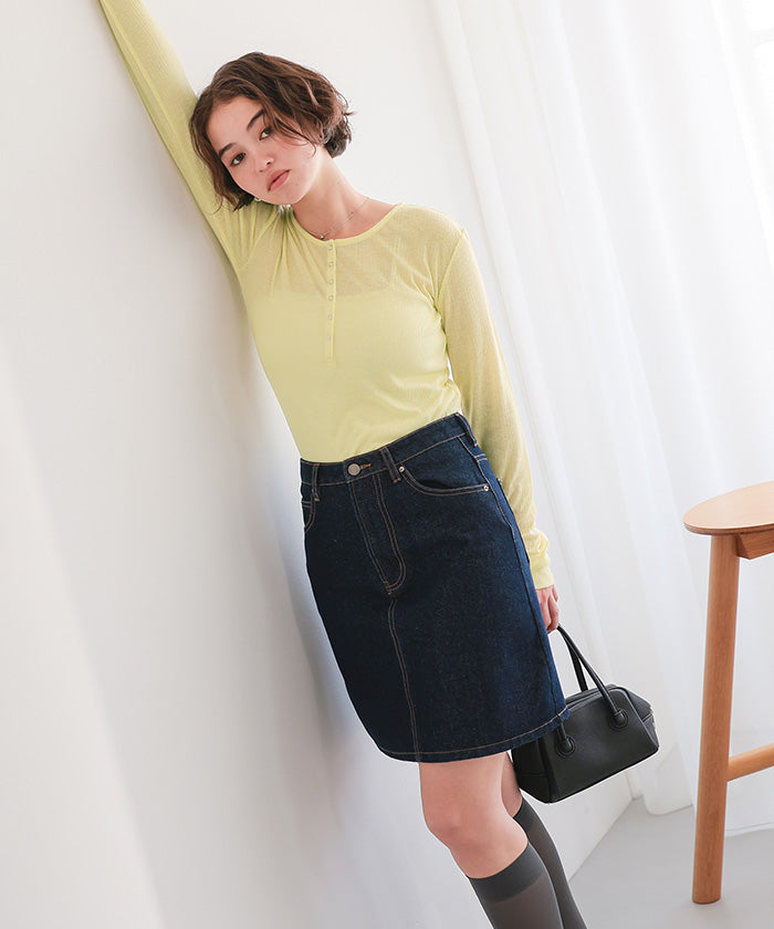 ティティベイト titivate シアーテレコヘンリーネックトップス (ピンク) ピンク