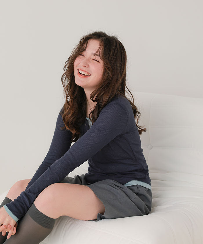 ティティベイト titivate シアーテレコヘンリーネックトップス (ピンク) ピンク