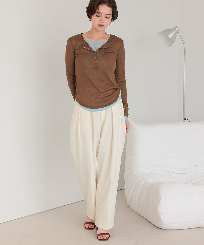 ティティベイト titivate シアーテレコヘンリーネックトップス (ピンク) ピンク