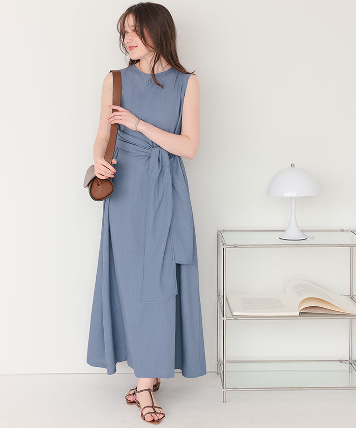 ティティベイト titivate リネン混2wayリボンマキシワンピース (ブルー) ブルー