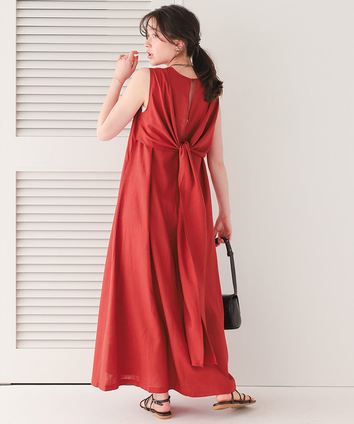 ティティベイト titivate リネン混2wayリボンマキシワンピース (ブルー) ブルー