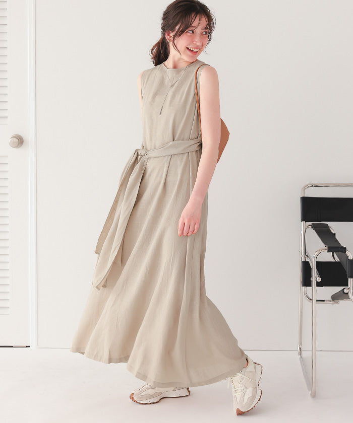 ティティベイト titivate リネン混2wayリボンマキシワンピース (ブルー) ブルー