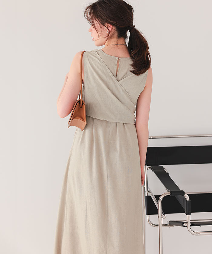 ティティベイト titivate リネン混2wayリボンマキシワンピース (ブルー) ブルー