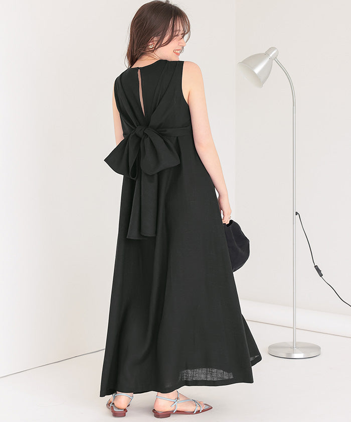 ティティベイト titivate リネン混2wayリボンマキシワンピース (ブルー) ブルー