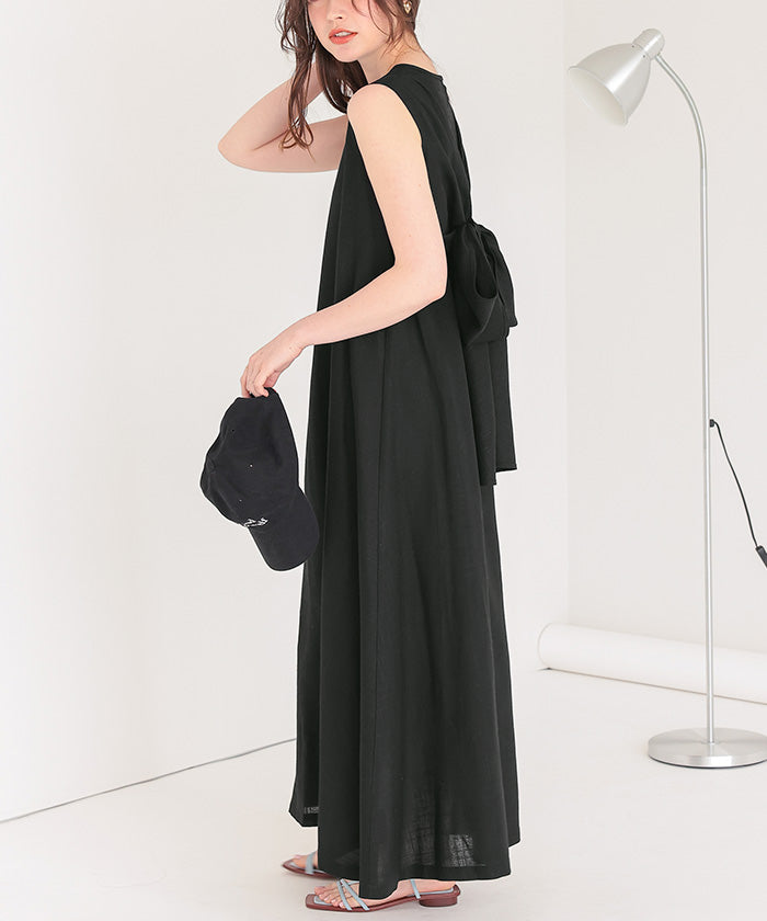 ティティベイト titivate リネン混2wayリボンマキシワンピース (ブルー) ブルー