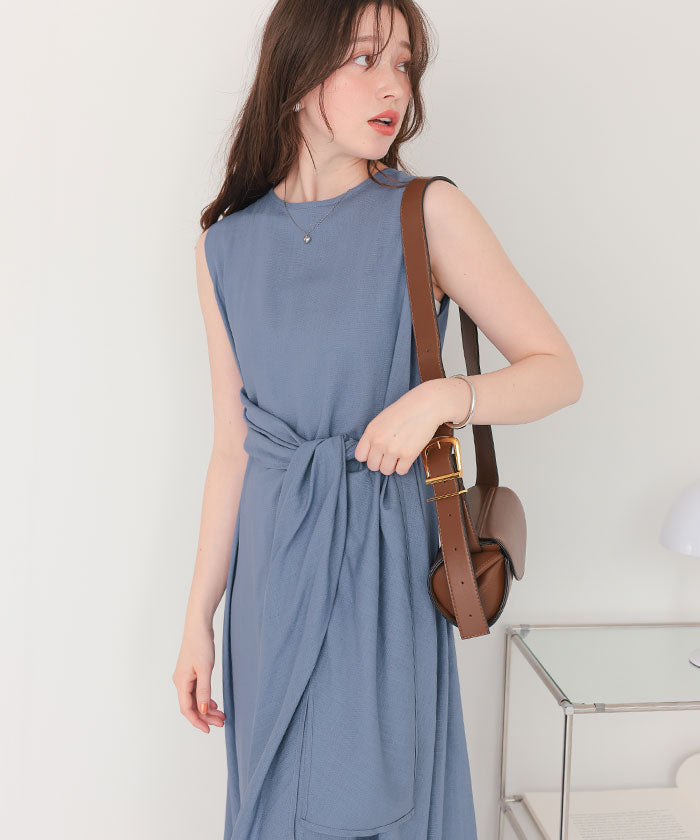 ティティベイト titivate リネン混2wayリボンマキシワンピース (ブルー) ブルー