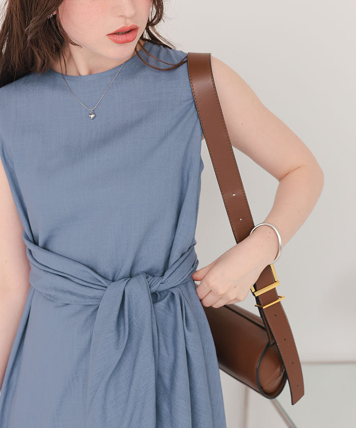 ティティベイト titivate リネン混2wayリボンマキシワンピース (ブルー) ブルー