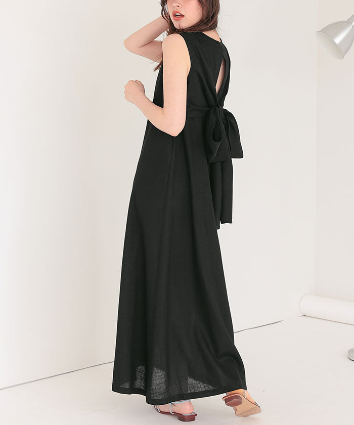 ティティベイト titivate リネン混2wayリボンマキシワンピース (ブルー) ブルー