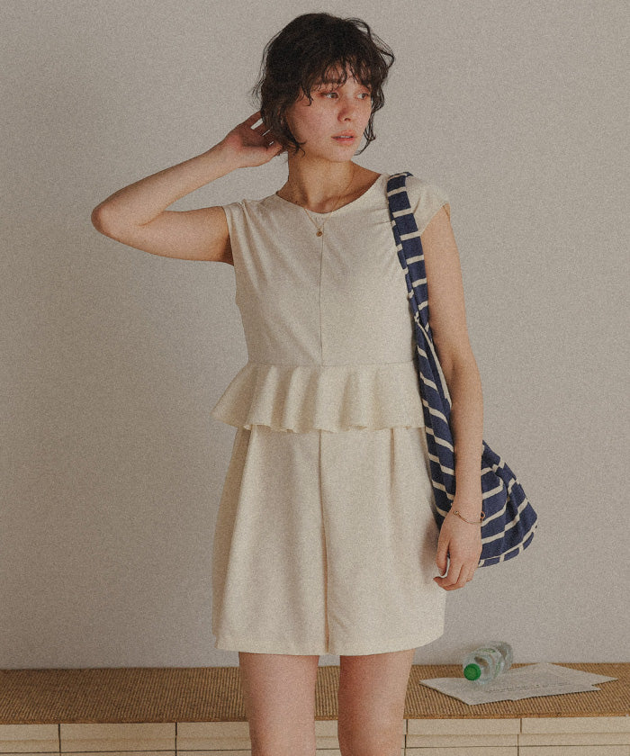 ティティベイト titivate ペプラムフレアデザインオールインワン/ワンピース水着 【返品不可商品】 (バニラ) バニラ