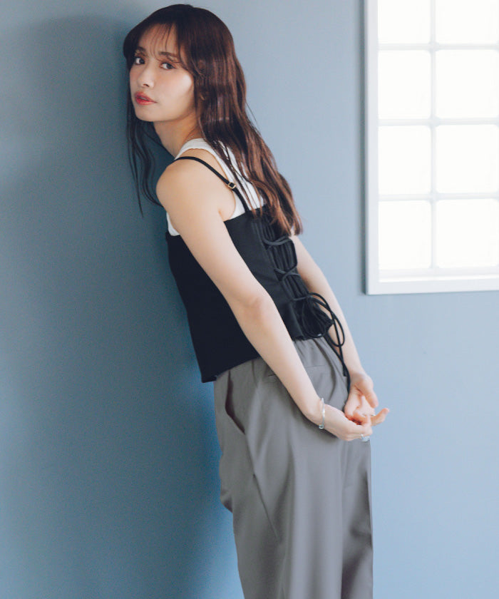 ティティベイト titivate バックレースアップキャミソール/ビスチェ (ライトカーキ) ライトカーキ