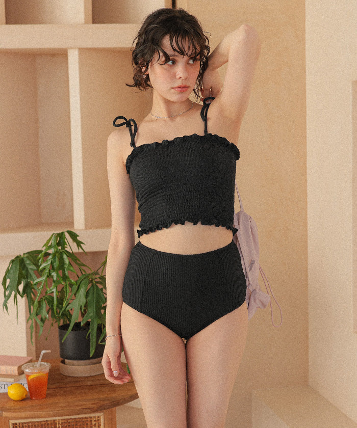 ティティベイト titivate シャーリングフリルビキニ/水着 【返品不可商品】 (ブラック) ブラック