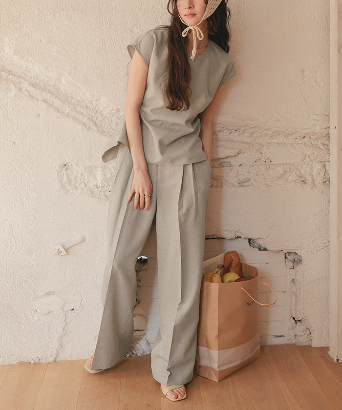 ティティベイト titivate リネンライクツータックワイドパンツ (サンドベージュ) サンドベージュ