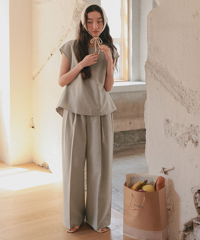 ティティベイト titivate リネンライクツータックワイドパンツ (サンドベージュ) サンドベージュ