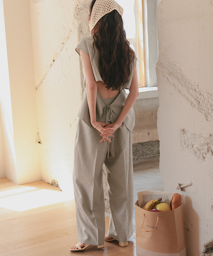 ティティベイト titivate リネンライクツータックワイドパンツ (サンドベージュ) サンドベージュ