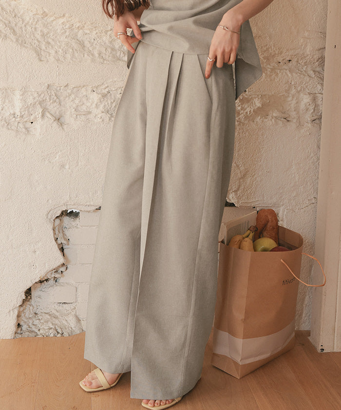 ティティベイト titivate リネンライクツータックワイドパンツ (サンドベージュ) サンドベージュ