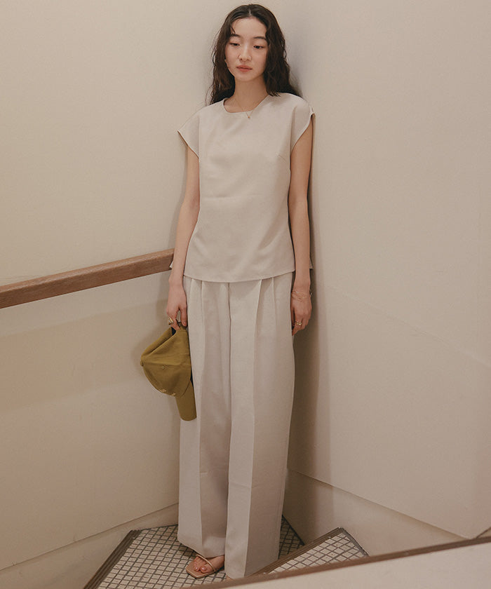 ティティベイト titivate リネンライクツータックワイドパンツ (サンドベージュ) サンドベージュ
