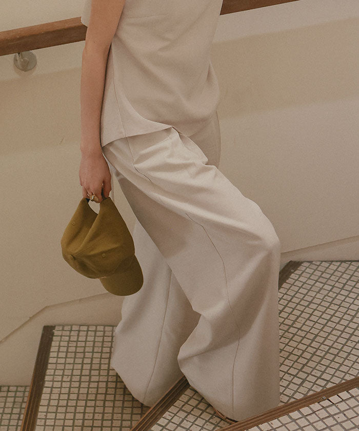 ティティベイト titivate リネンライクツータックワイドパンツ (サンドベージュ) サンドベージュ