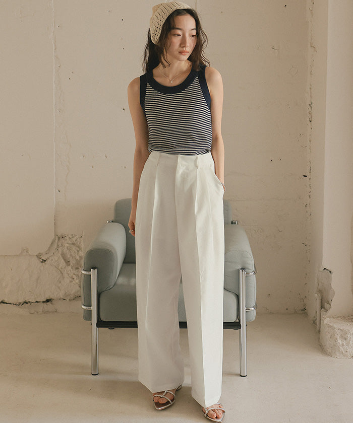 ティティベイト titivate リネンライクツータックワイドパンツ (サンドベージュ) サンドベージュ