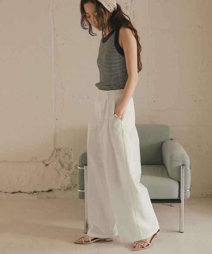 ティティベイト titivate リネンライクツータックワイドパンツ (サンドベージュ) サンドベージュ