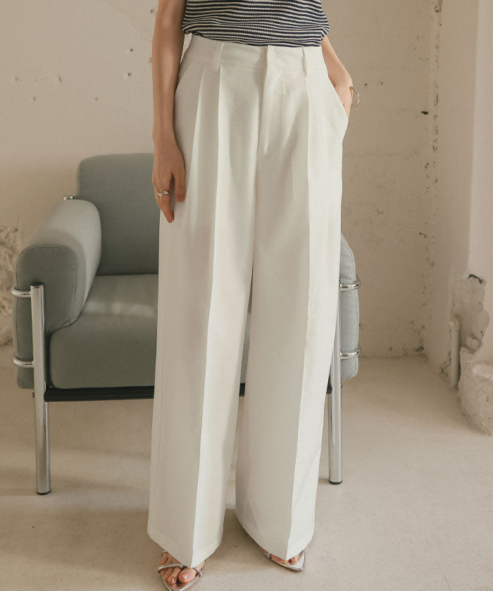 ティティベイト titivate リネンライクツータックワイドパンツ (サンドベージュ) サンドベージュ