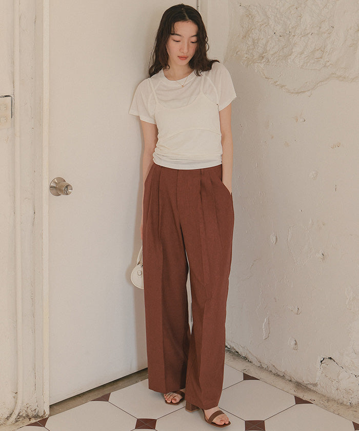 ティティベイト titivate リネンライクツータックワイドパンツ (サンドベージュ) サンドベージュ