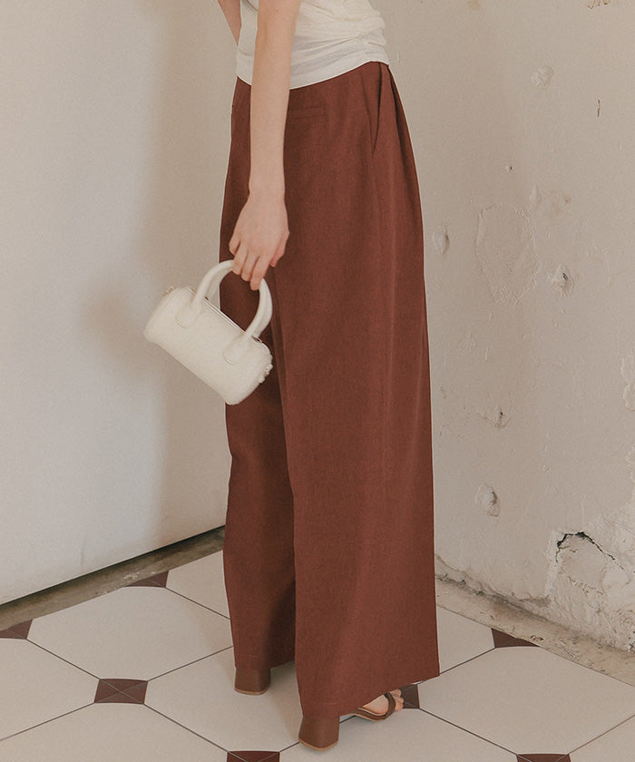 ティティベイト titivate リネンライクツータックワイドパンツ (サンドベージュ) サンドベージュ