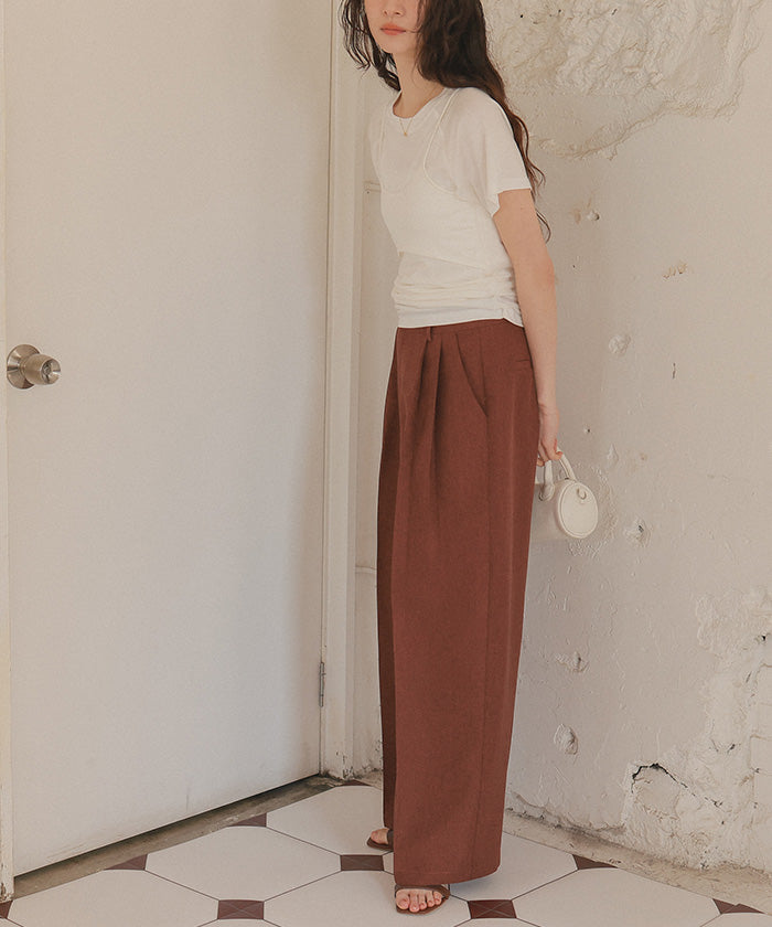 ティティベイト titivate リネンライクツータックワイドパンツ (サンドベージュ) サンドベージュ