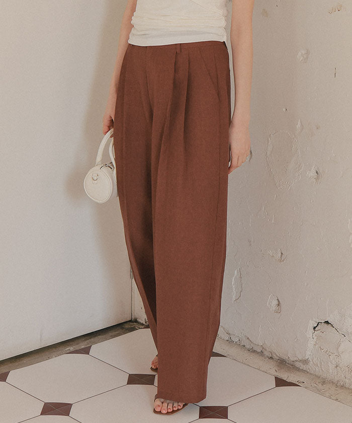 ティティベイト titivate リネンライクツータックワイドパンツ (サンドベージュ) サンドベージュ