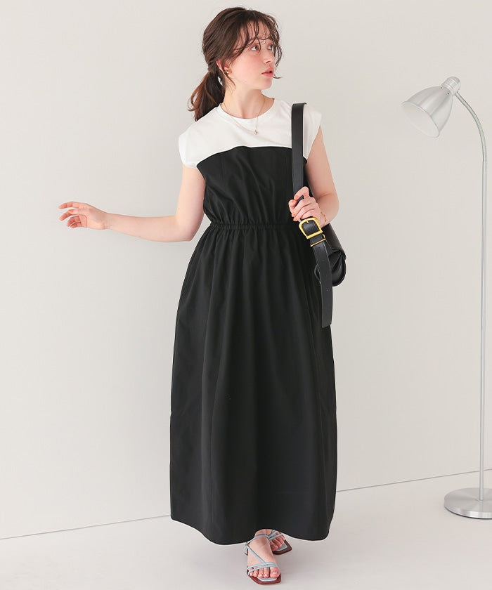 ティティベイト titivate 布帛ドッキング撥水加工ワンピース (ブラック) ブラック