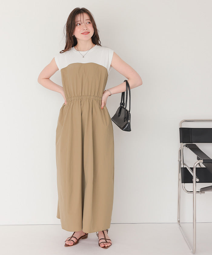 ティティベイト titivate 布帛ドッキング撥水加工ワンピース (ブラック) ブラック