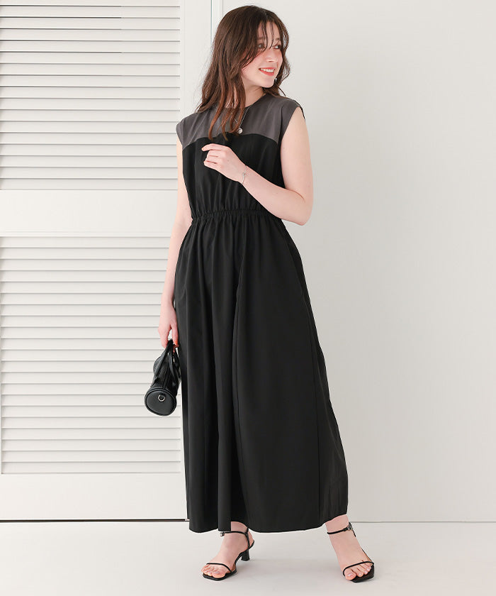 ティティベイト titivate 布帛ドッキング撥水加工ワンピース (ブラック) ブラック