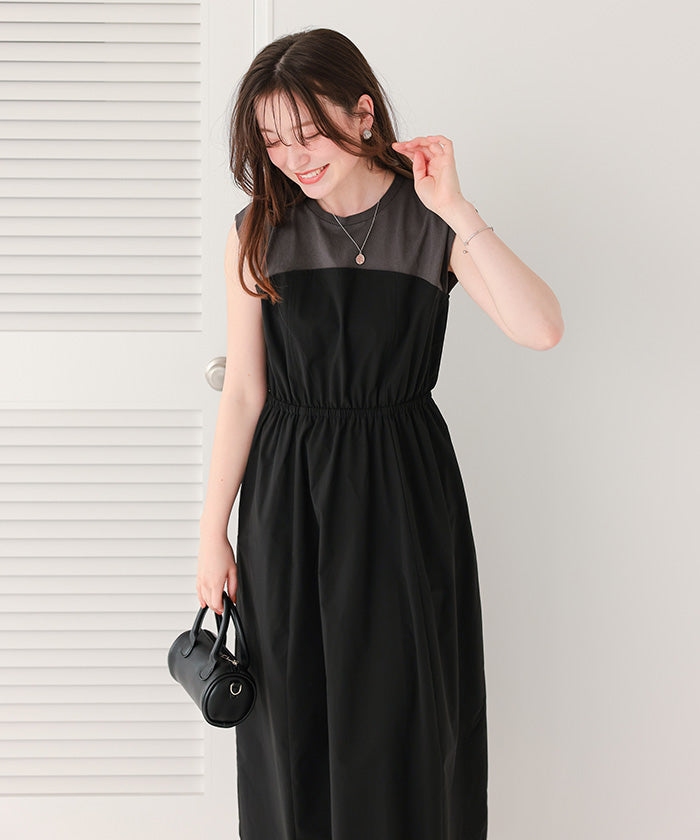 ティティベイト titivate 布帛ドッキング撥水加工ワンピース (ブラック) ブラック