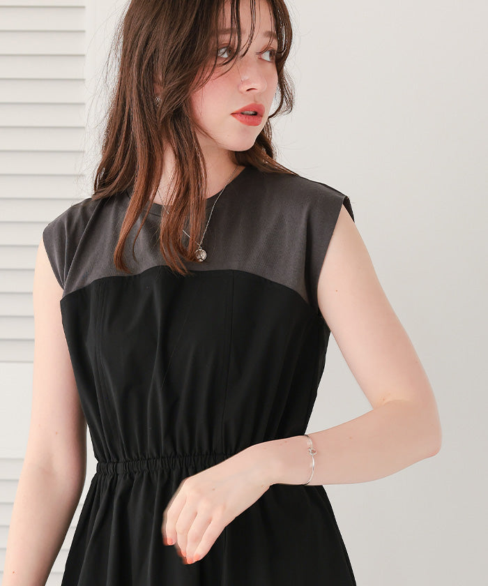 ティティベイト titivate 布帛ドッキング撥水加工ワンピース (ブラック) ブラック