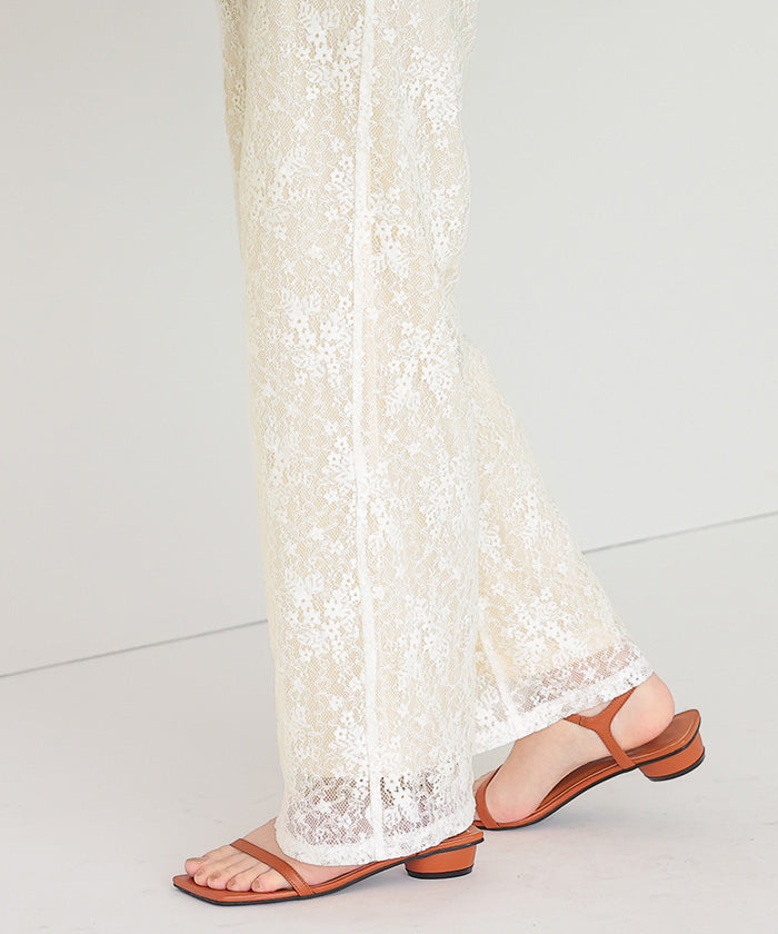 ティティベイト titivate 花柄レースイージーパンツ (ブラウン) ブラウン