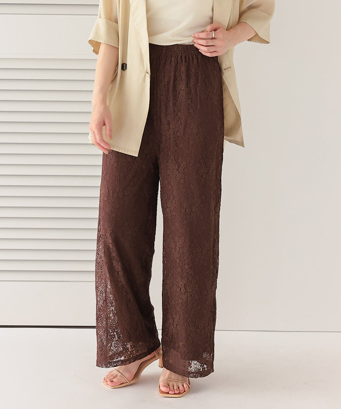 ティティベイト titivate 花柄レースイージーパンツ (ブラウン) ブラウン