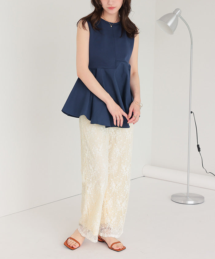 ティティベイト titivate 花柄レースイージーパンツ (ブラウン) ブラウン