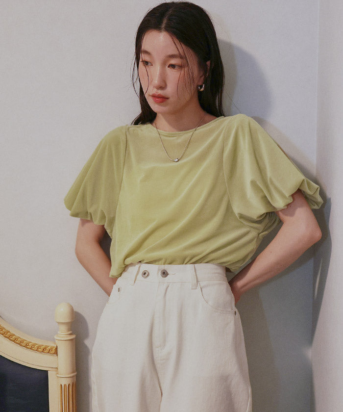 ティティベイト titivate シアーベロアバルーンスリーブトップス (ブラウン) ブラウン