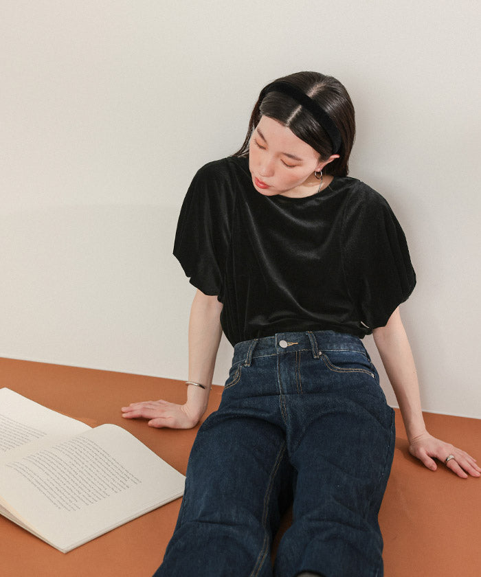 ティティベイト titivate シアーベロアバルーンスリーブトップス (ブラウン) ブラウン